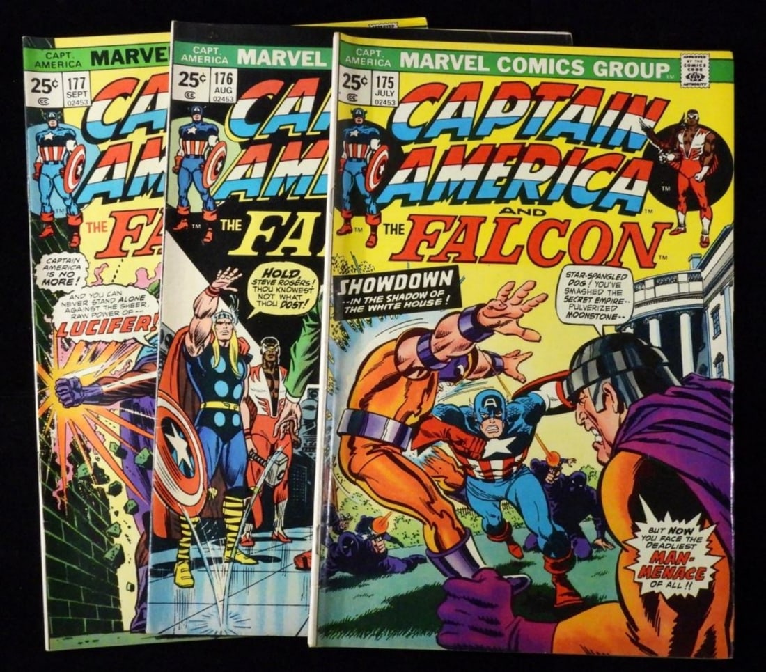 Captain America and Falcon # 176, 176, and 177: All in Good condition. Some tears on cover, spines in tact