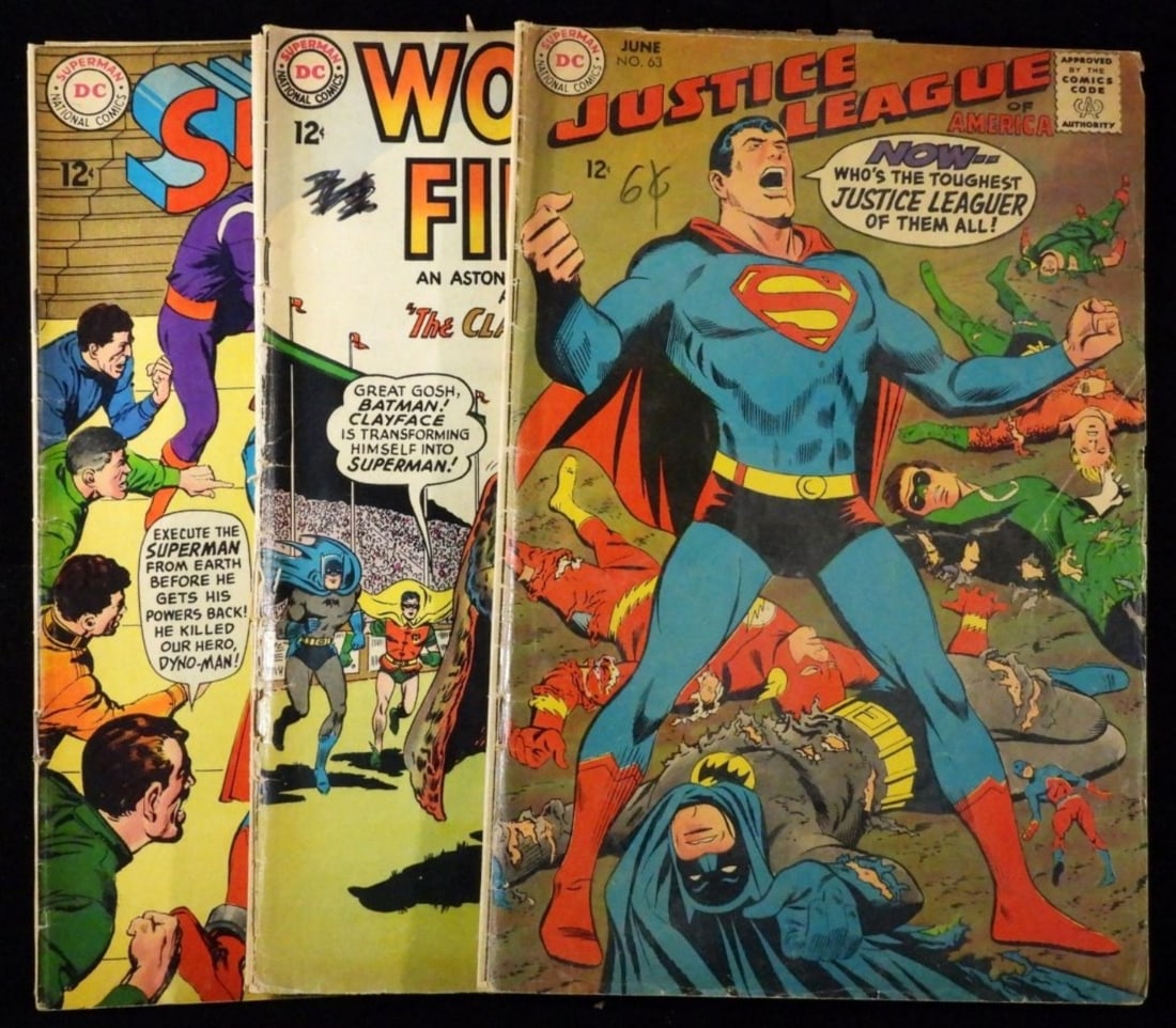 3-DC Comics- All different, See Pics and Descipt.: Fair and VG Grades- Justice League June NO. 63, World's Finest Mar # 140, and Superman May #206