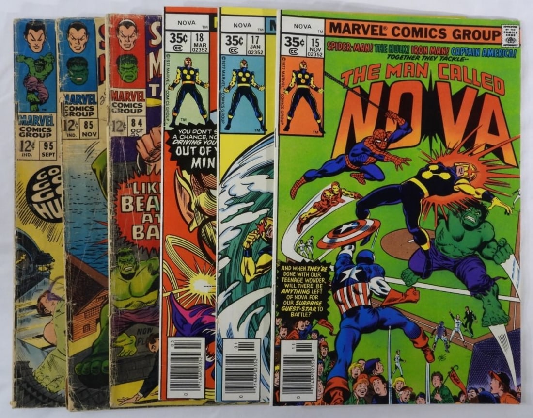 (6) Marvel Double Lot F-VG: (3) The Man Called Nova Numbers: 15, 17,18. (3) Sub-Mariner And The Incredible Hulk Numbers: 84, 85, & 95. (These are in fine condition.)