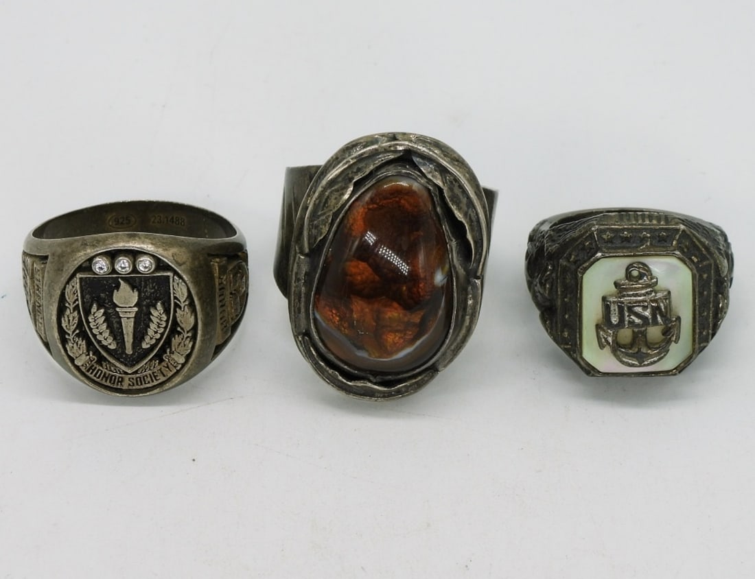 Fire Agate, USN & Honor Society 925 Rings (1 of 2)