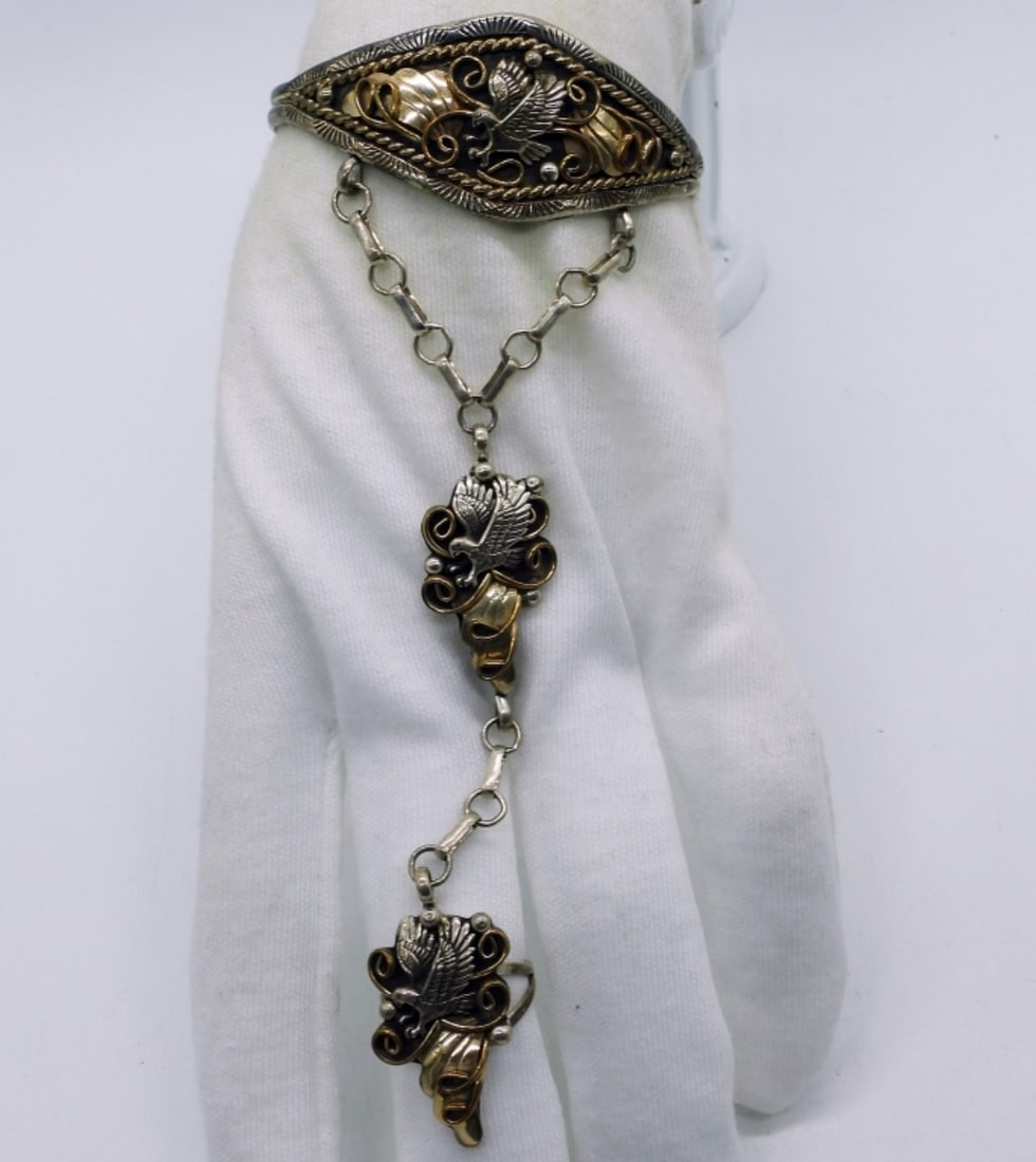 Sterling Eagle Connected Bracelet & Ring (1 of 4)