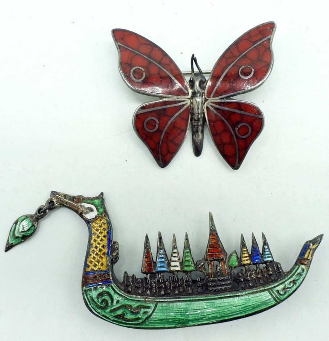 Siam Dragon Ship Pin & Butterfly 925 Pin (1 of 5)