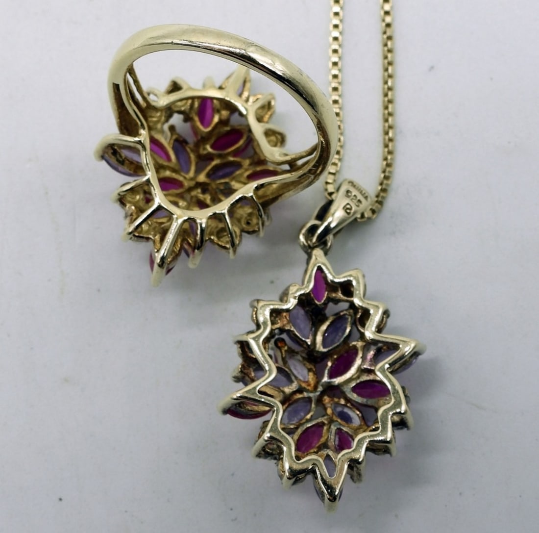 Lab Created Sapphire & Ruby Matching Set - 2