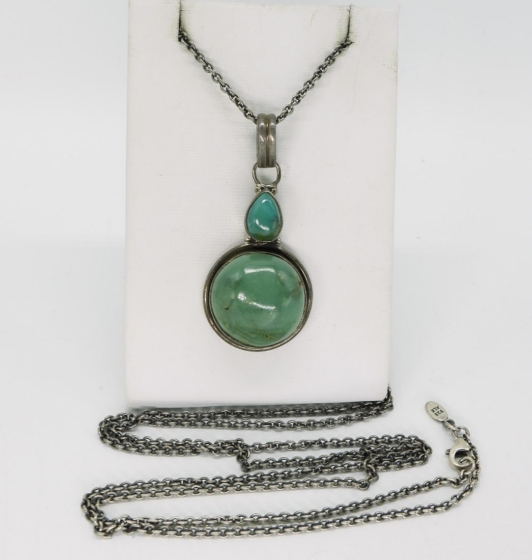 Vintage Turquoise 925 Pendant & Chain (1 of 2)