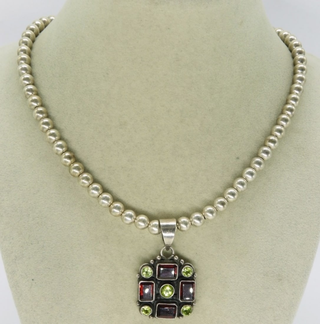 Garnet & Peridot 925 Ball Beaded Necklace (1 of 1)