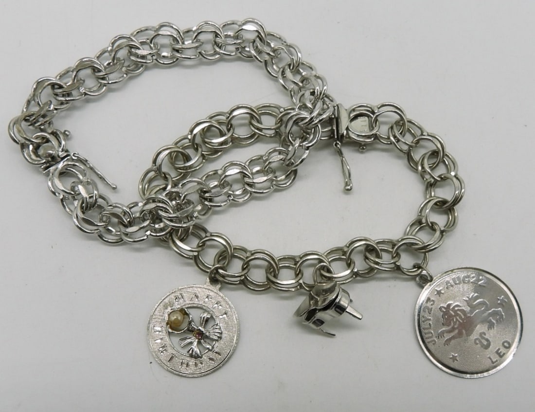 2 Vintage Sterling Charm Bracelets & 3 Charms (1 of 2)