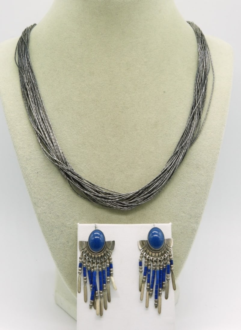 Liquid Sterling Necklace & Lapis Earrings (1 of 4)