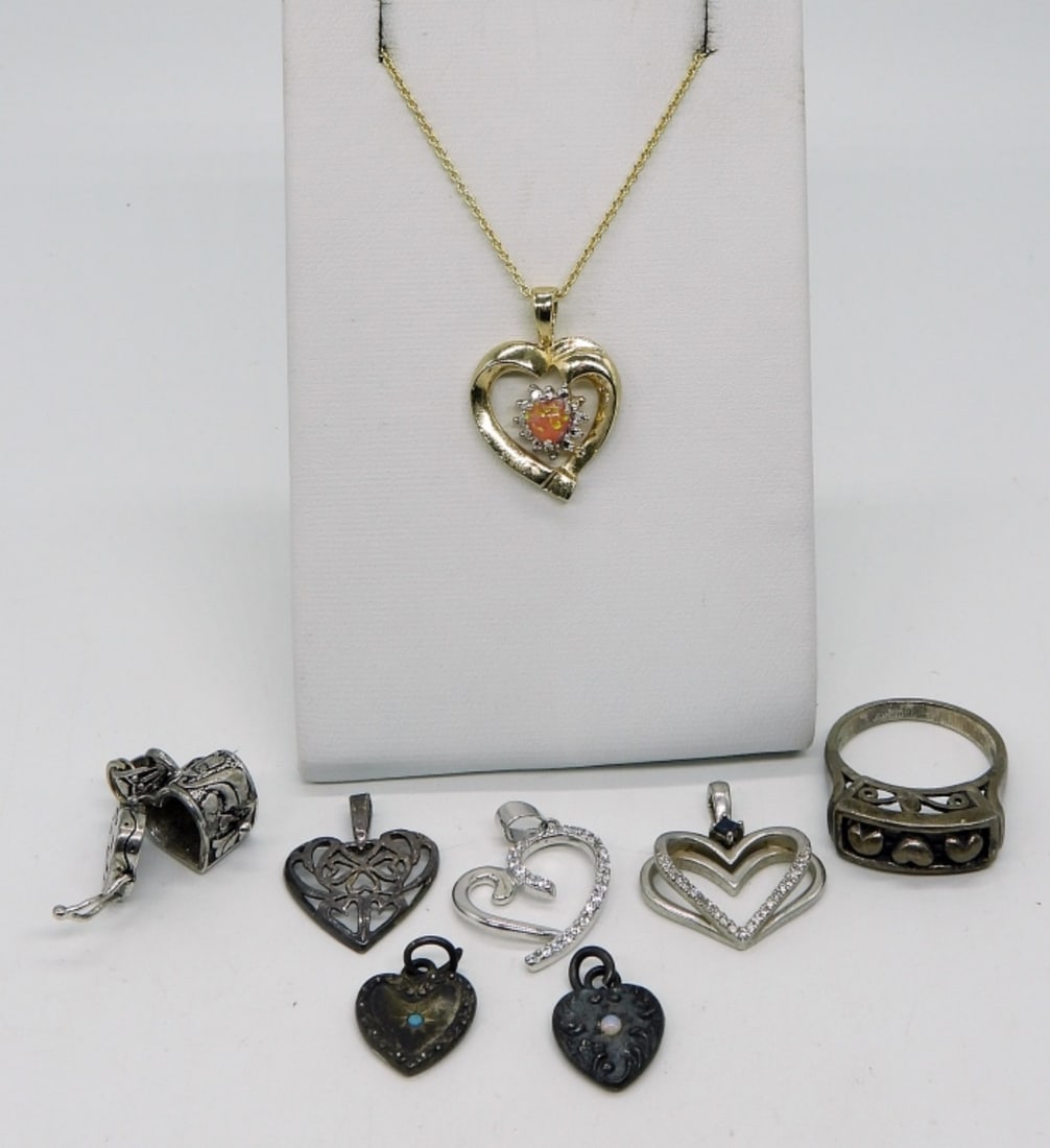 8 Pieces of Sterling Heart Shaped Jewelry (1 of 3)