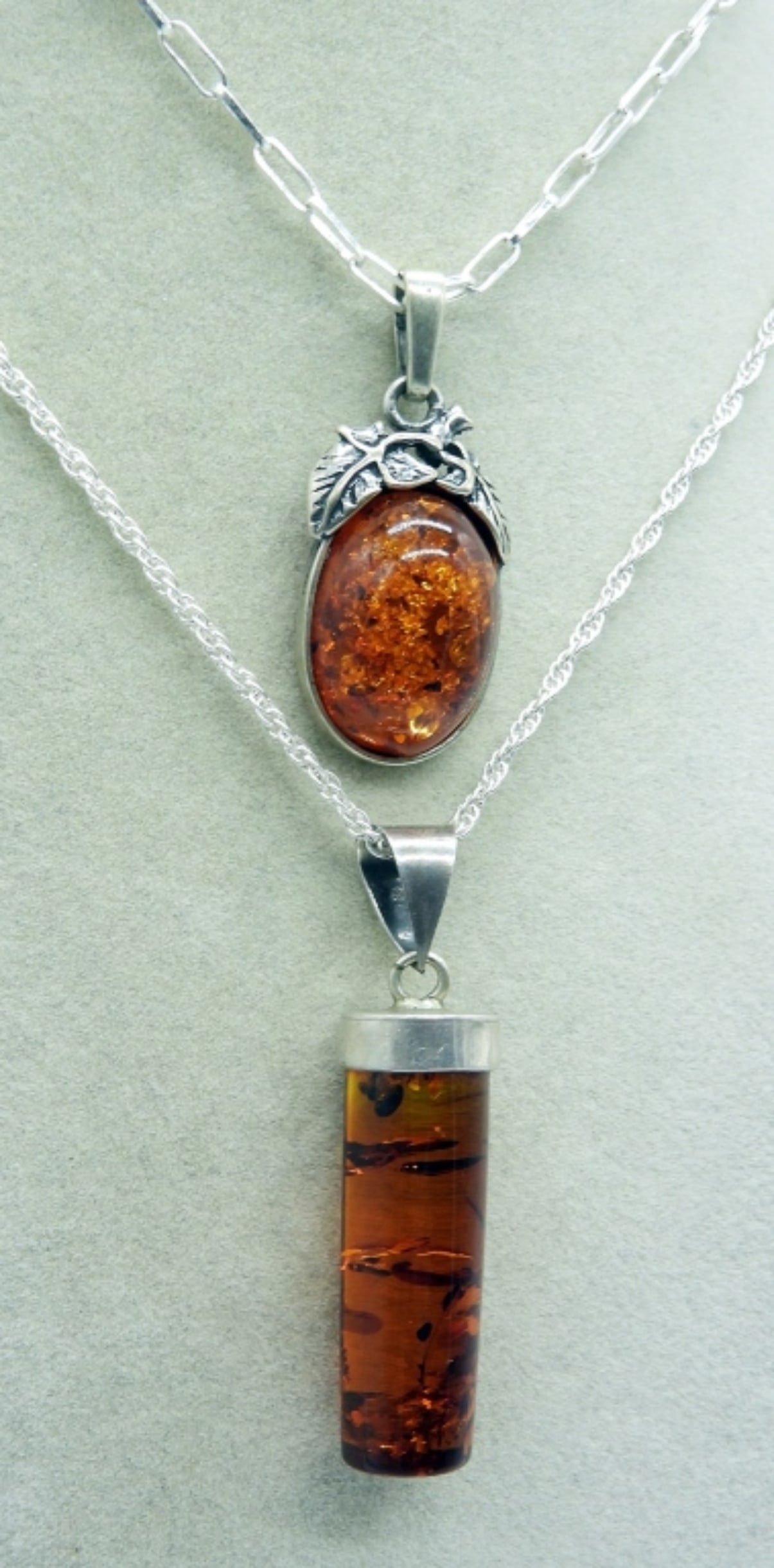 Two Sterling Amber Necklaces - 2