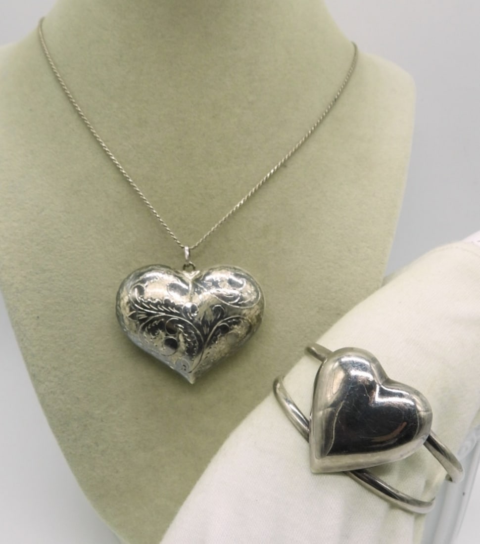 Heart Shaped 925 Cuff & Necklace (1 of 2)