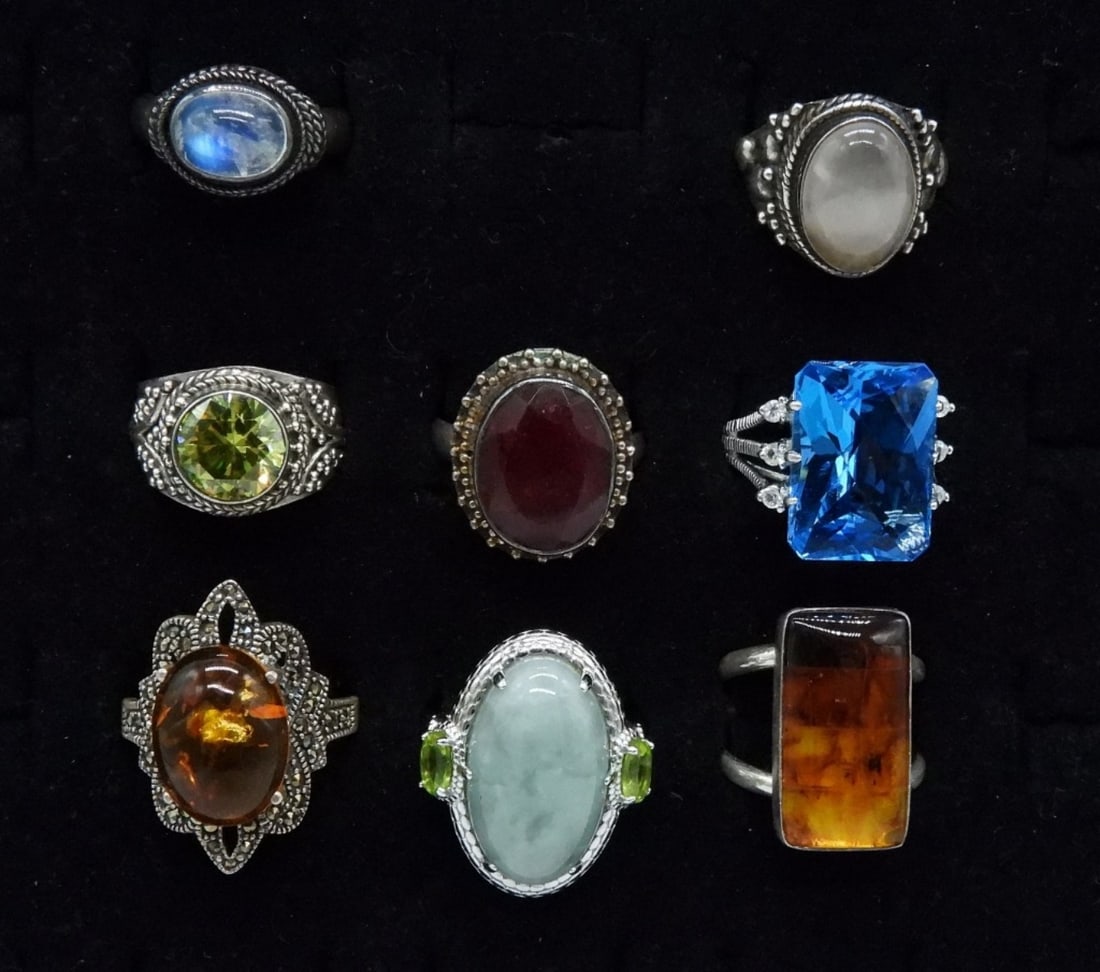 8 Chunky Sterling Gemstone Fashion Rings (1 of 2)