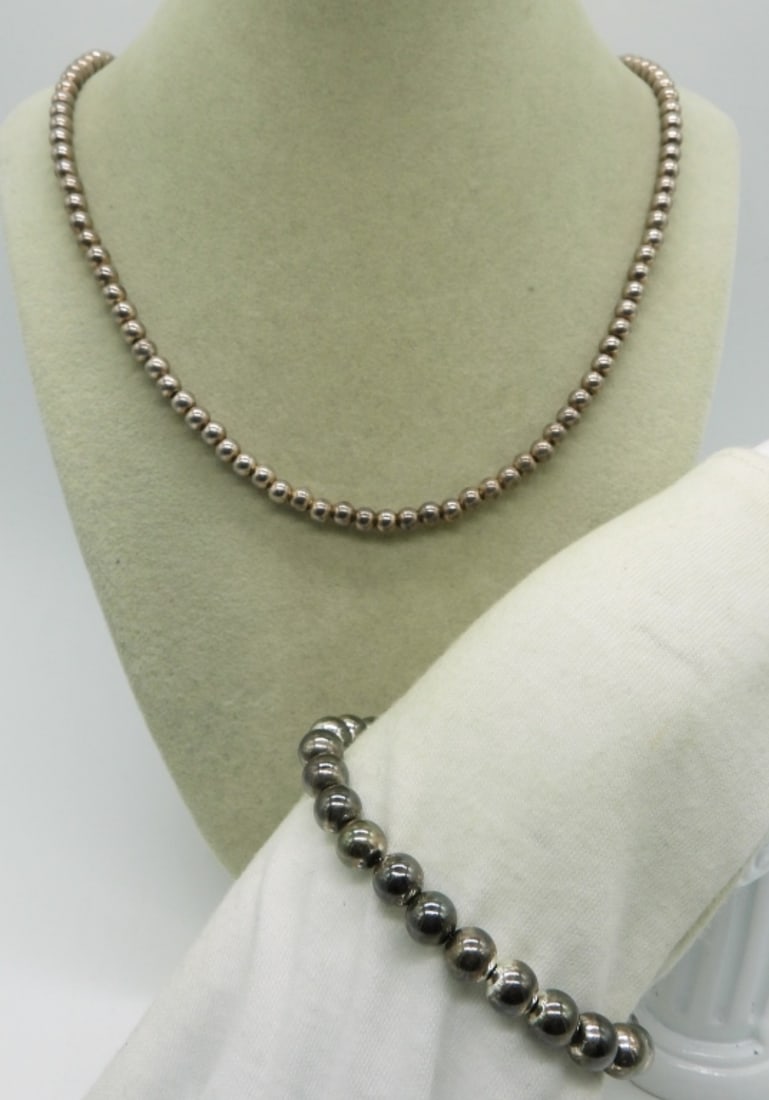 Sterling Ball Bead Necklace & Bracelet (1 of 2)