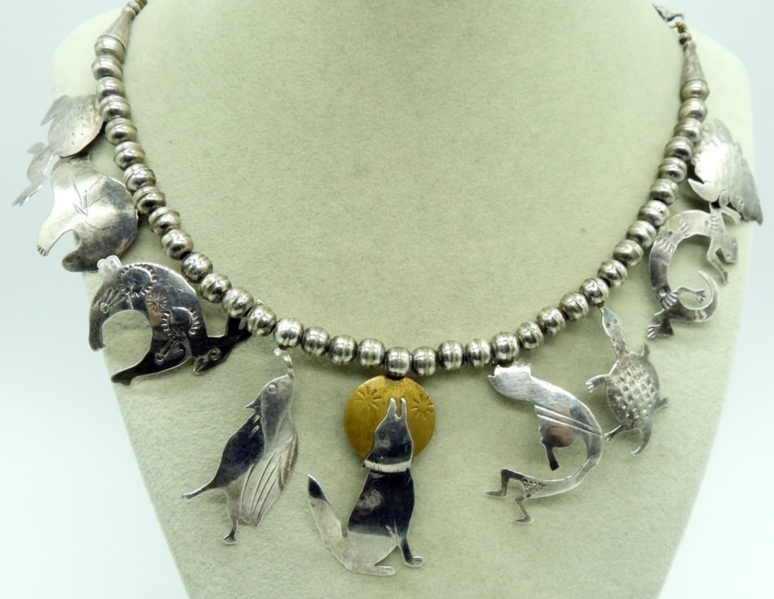 Thin Sterling Desert Animal Necklace: Sterling Necklace, the desert animals are of a thin sterling, sterling ball beads. 20" long. (17.6 dwt)