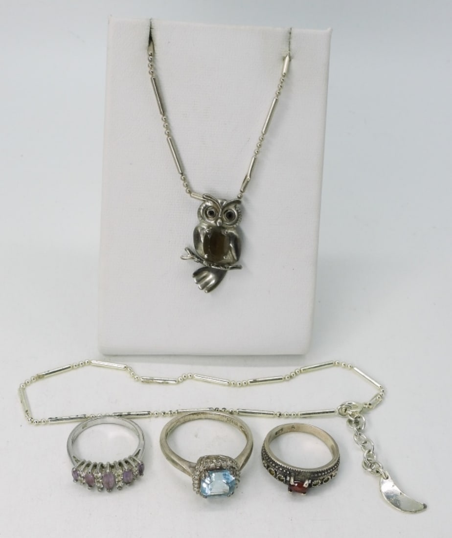 Sterling Owl Necklace, Rings & Bracelet (1 of 3)