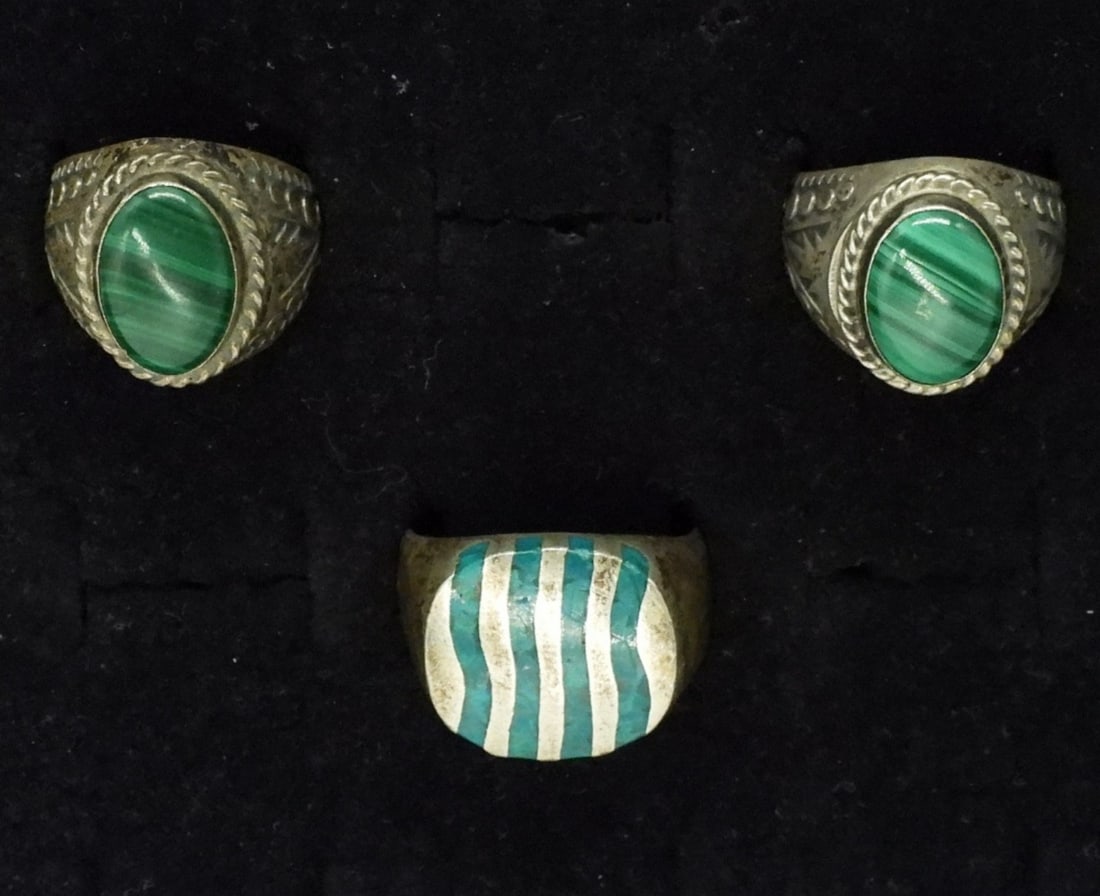 Vintage Malachite Sterling Mens Rings (1 of 2)
