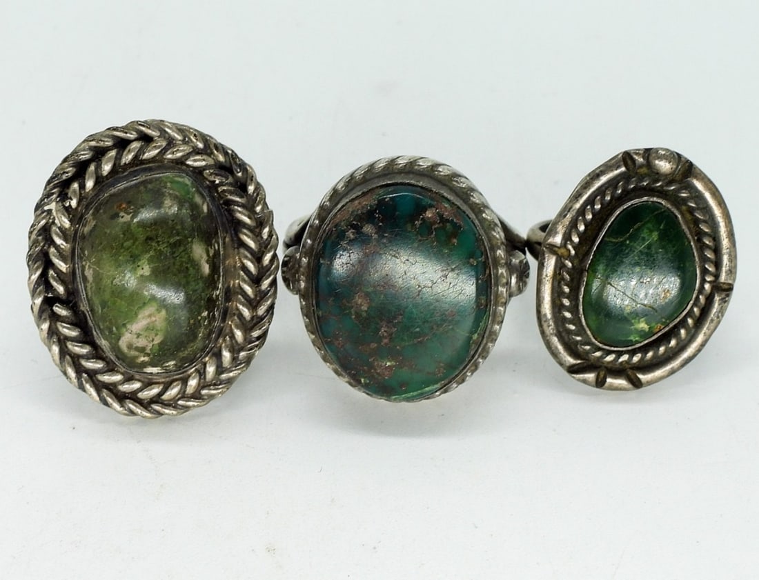 Vintage Sterling Green Turquoise Rings (1 of 3)