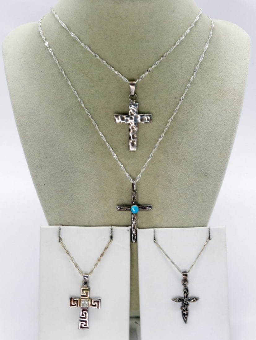 4 Sterling Religious Cross Necklaces (1 of 3)