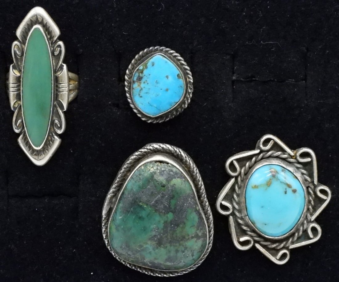 4 Vintage Turquoise Sterling Rings (1 of 4)