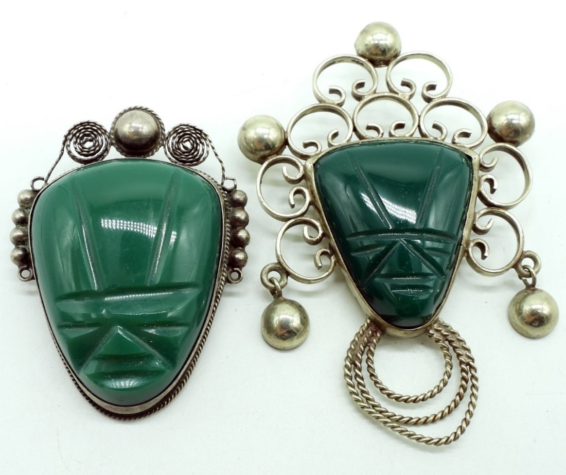 2 Mexico 925 Green Onyx Brooches (1 of 2)