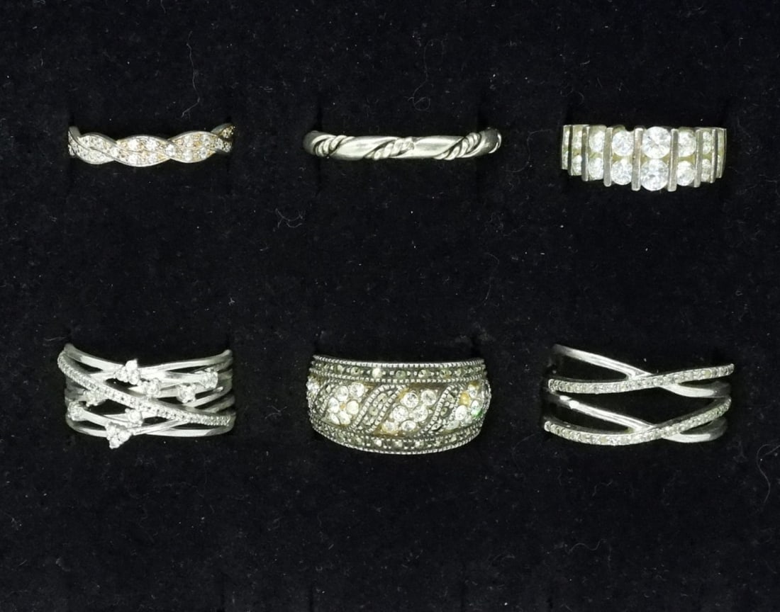 Six Sterling Simulated Diamond Rings (1 of 2)