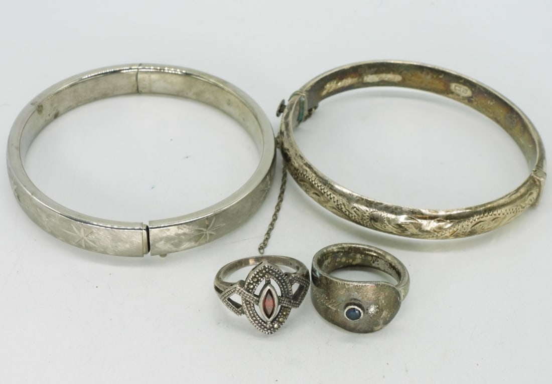 Sterling Hinged Bracelets & Two Rings (1 of 1)