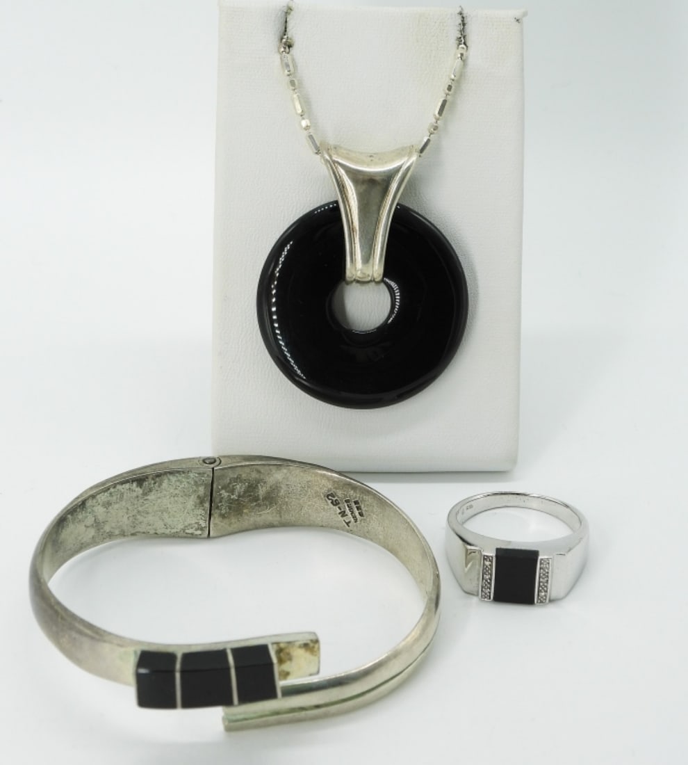 Taxco Black Onyx Sterling Bracelet & More (1 of 5)