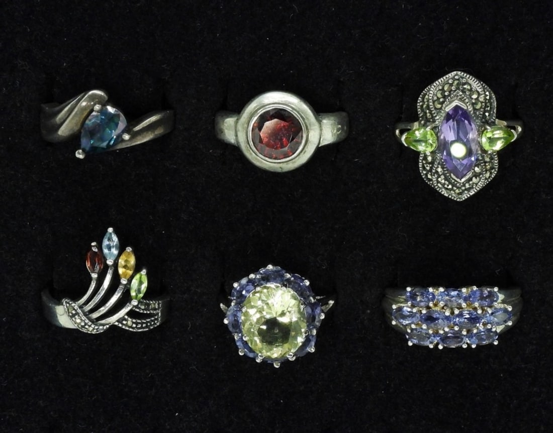 5 Pretty 925 Multi Gemstone Rings (1 of 2)