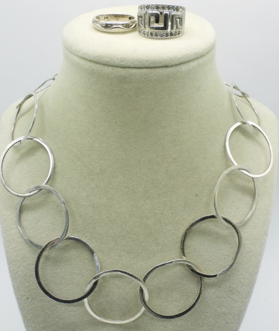 Silver Circles Necklace & 925 Rings (1 of 2)