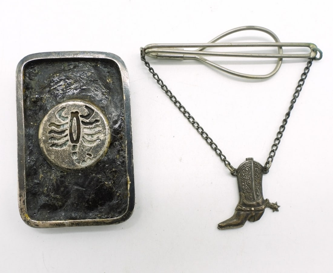 Vintage Sterling Men's Accessories: Vintage Scorpion Bolo Tie Accessory, 2.5" x 1.5". Cowboy boot tie clip, sterling. (30.3 dwt) (6x4x2)