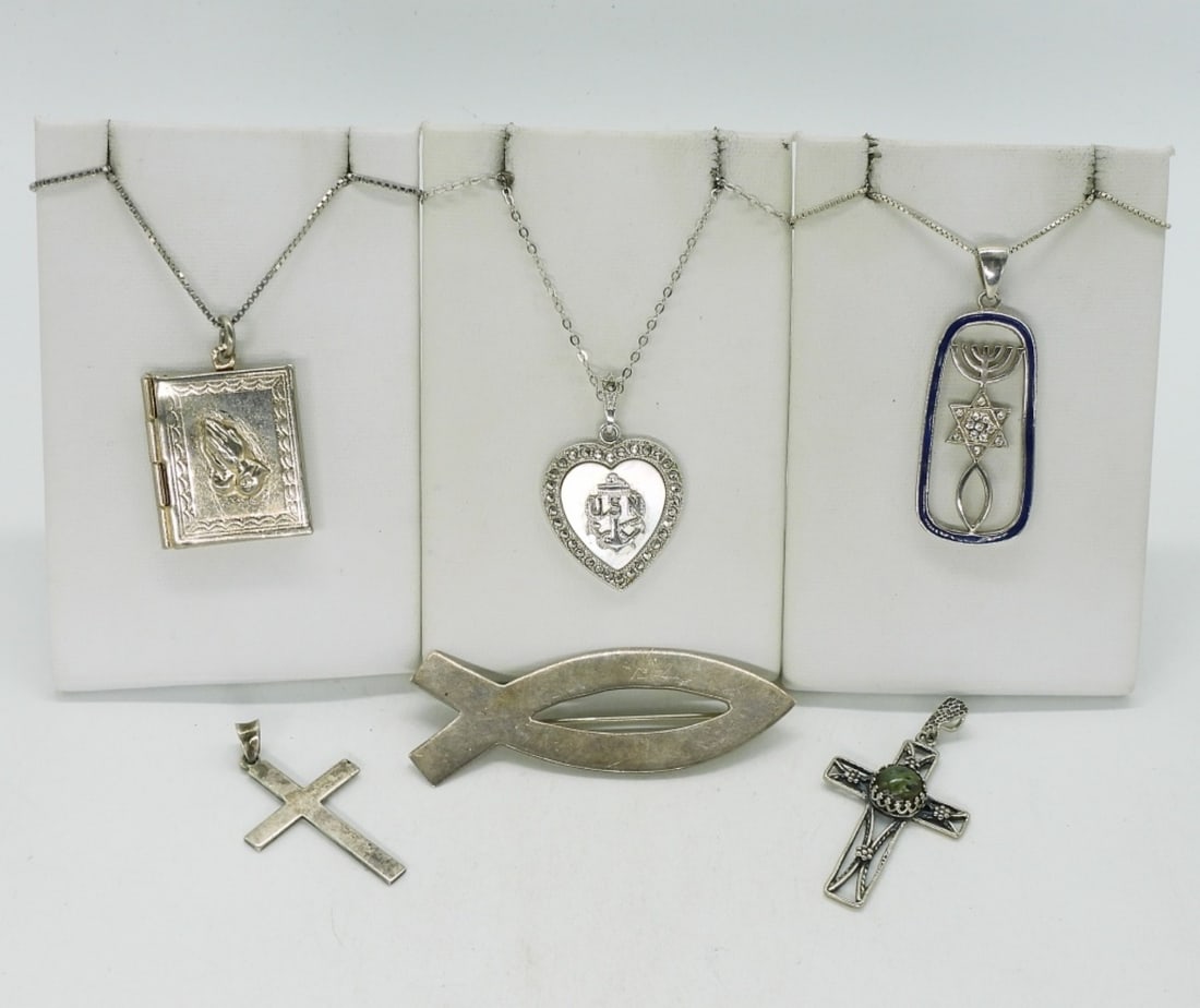 Sterling Mixed Religious Pendants & More (1 of 2)