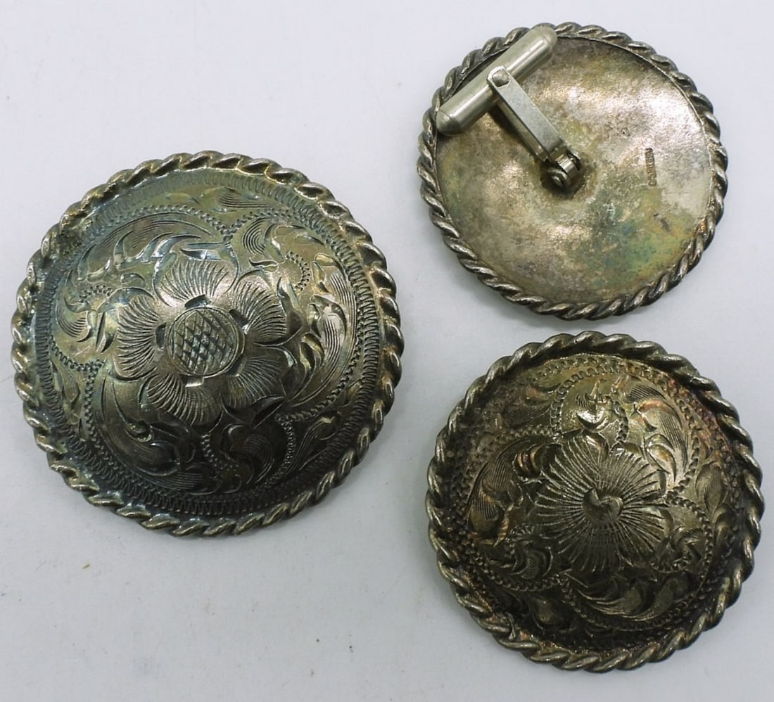 Vintage Sterling Cuff Links & Brooch (1 of 2)