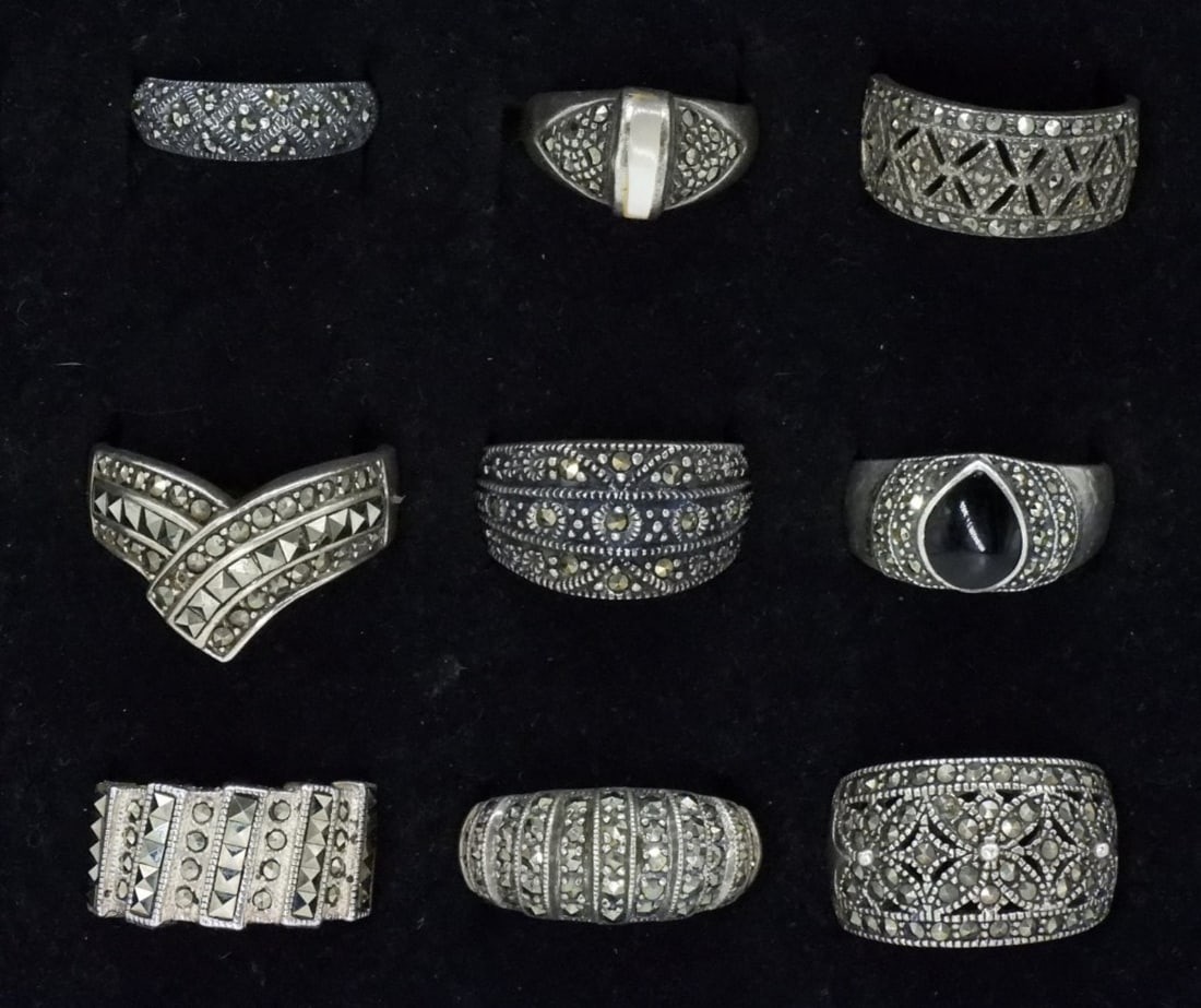 9 Marcasite Sterling Fashion Rings (1 of 1)