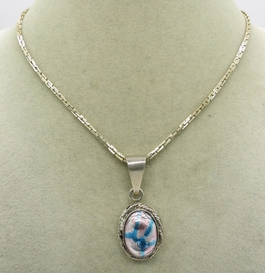 Taxco Sterling Glass Pendant & Chain (1 of 3)