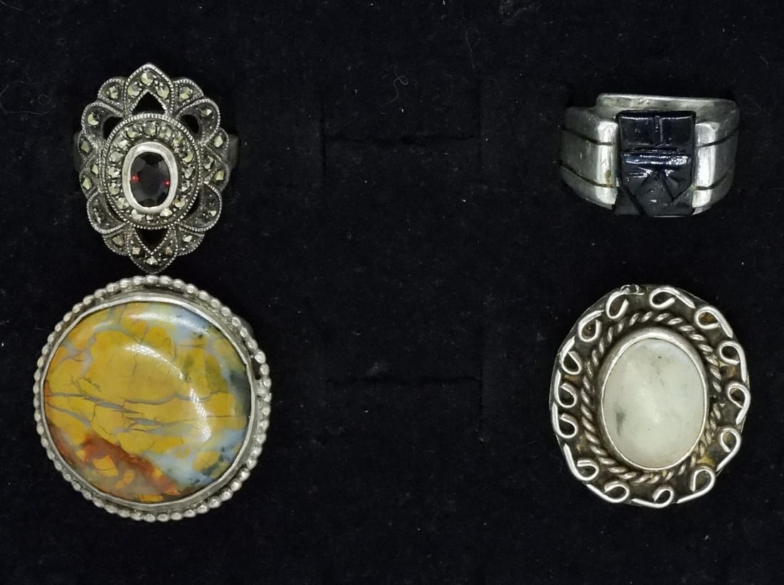 4 Vintage Onyx, Mother of Pearl & More Rings (1 of 2)