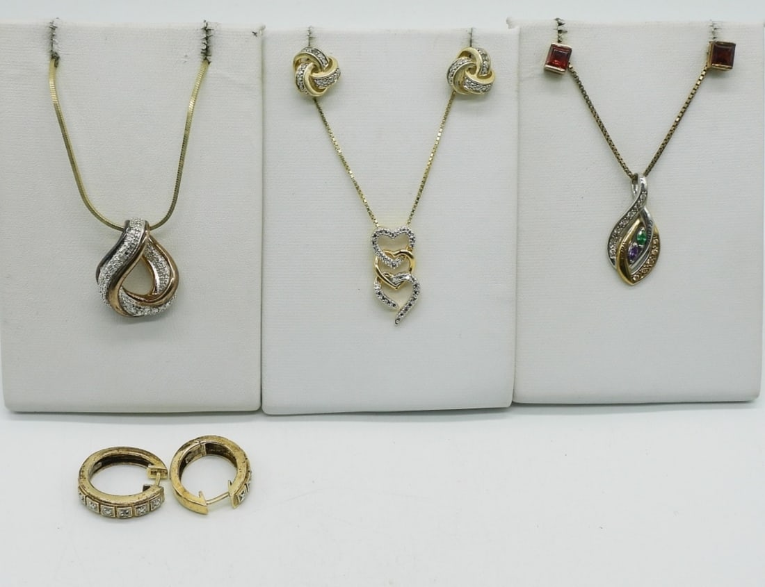 Gold Tone Sterling Necklaces & Earrings (1 of 4)