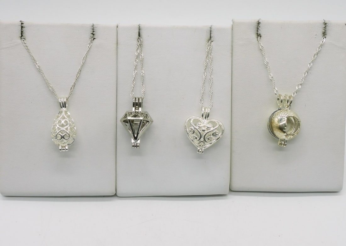 4 Sterling Scent Bead Pendants & Chains (1 of 4)