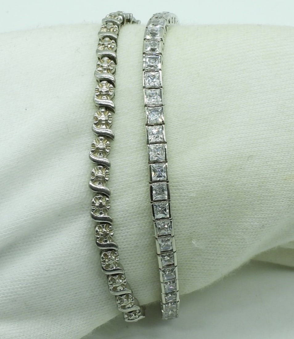 Two Sterling Simulated Diamond Bracelets (1 of 2)
