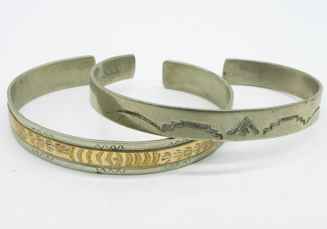 2 Sterling Cuff Bracelets with Etched Designs (1 of 2)