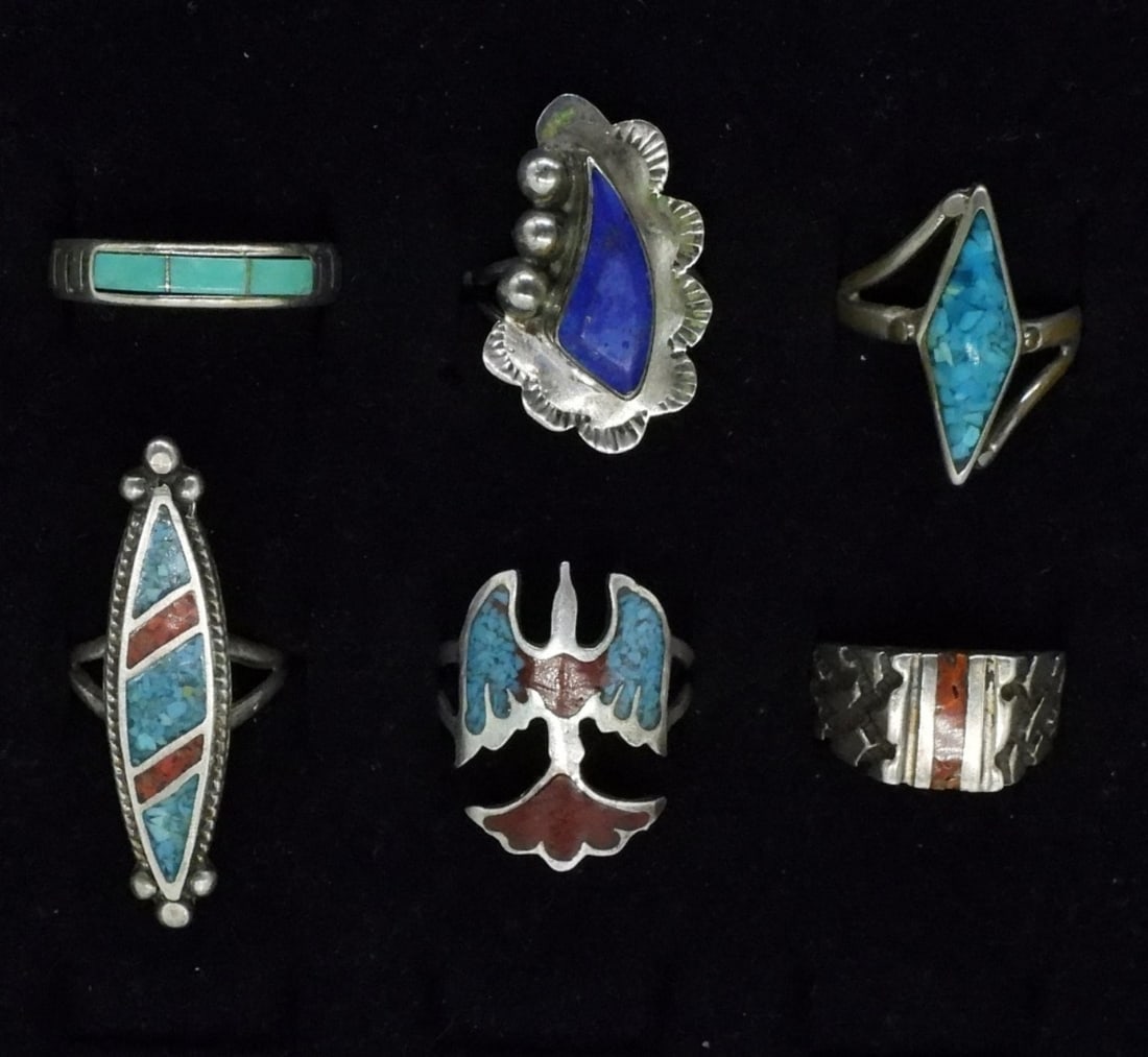 6 Southwest Style Sterling Turquoise Rings (1 of 2)