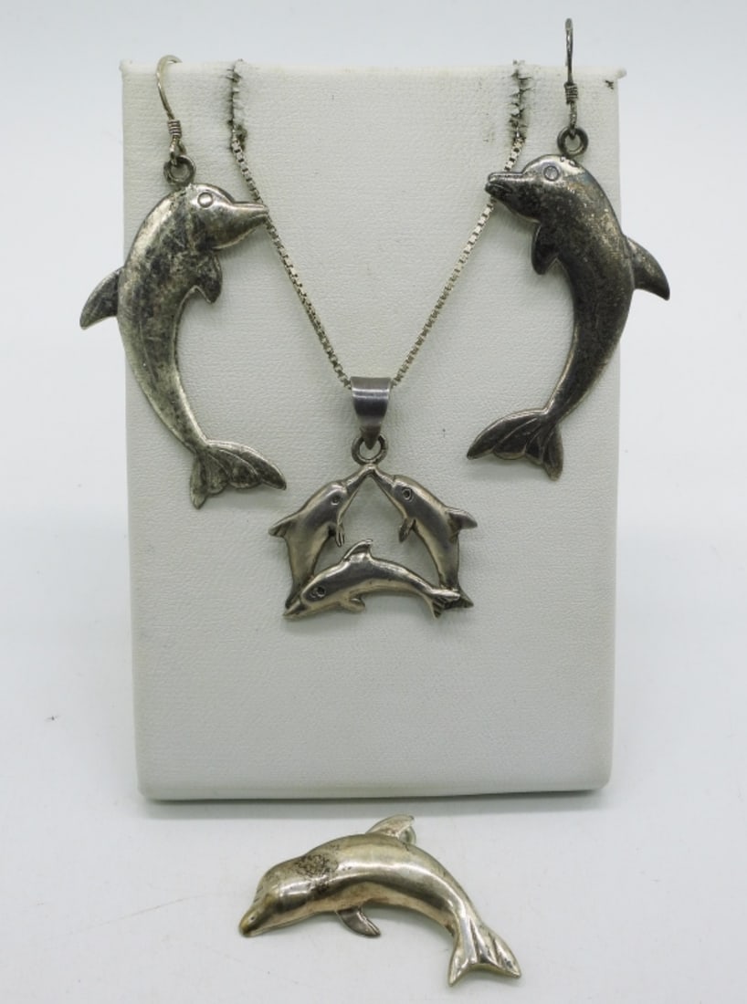 Sterling Dolphin Pendants & Earrings (1 of 1)