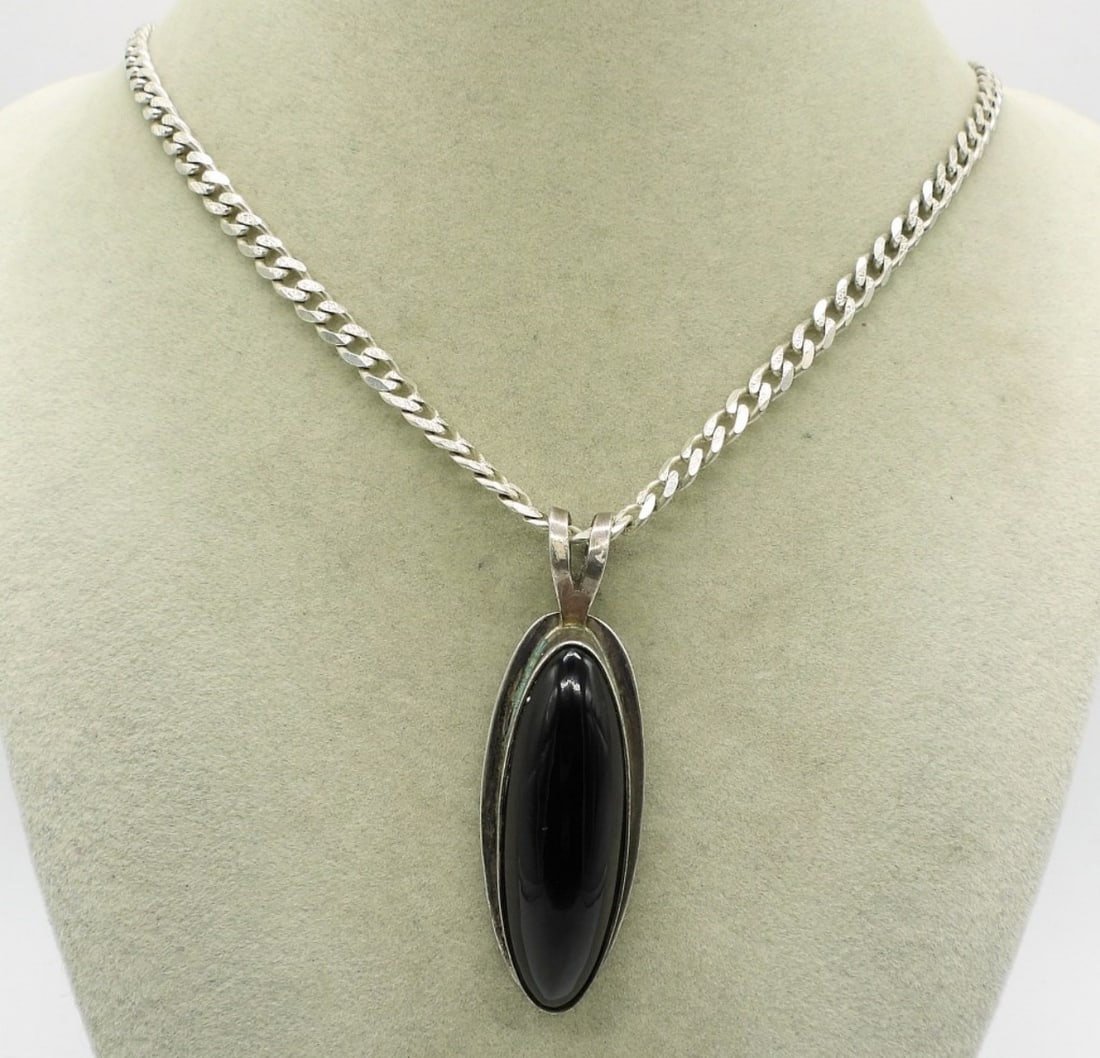 Large, Heavy Black Onyx 925 Pendant (1 of 3)