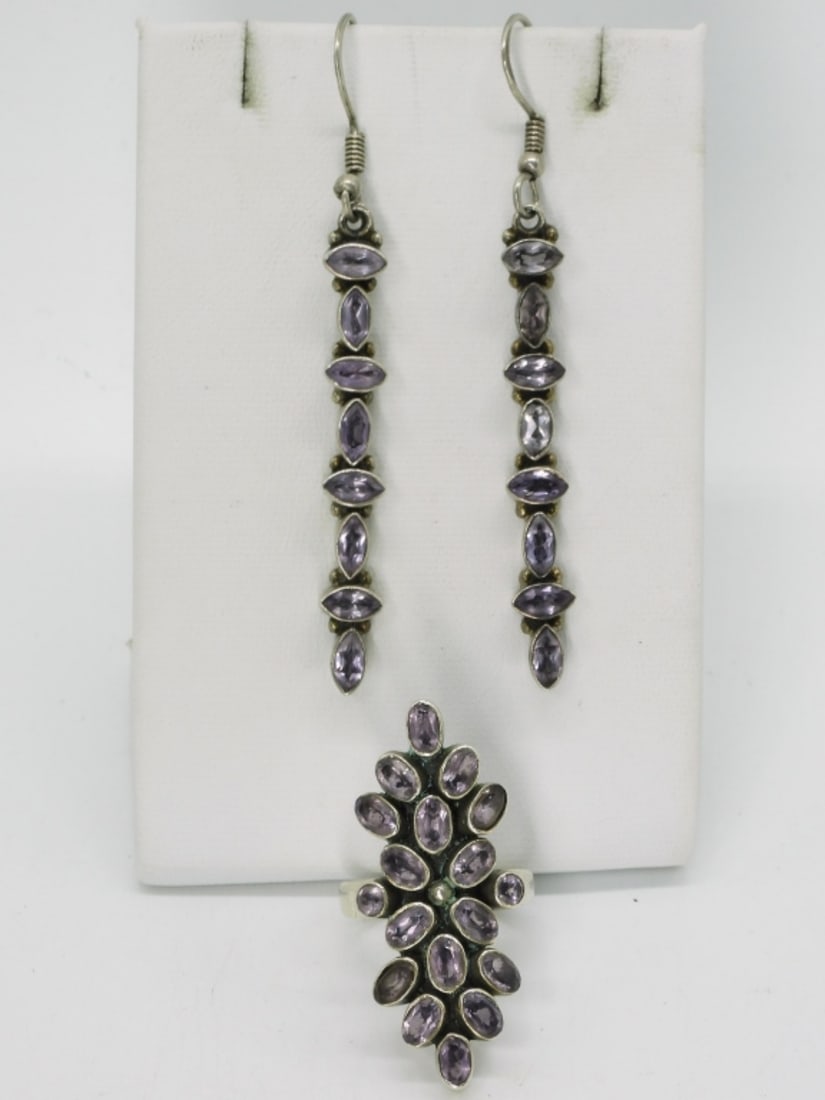 Matching 925 Amethyst Ring & Earrings (1 of 1)
