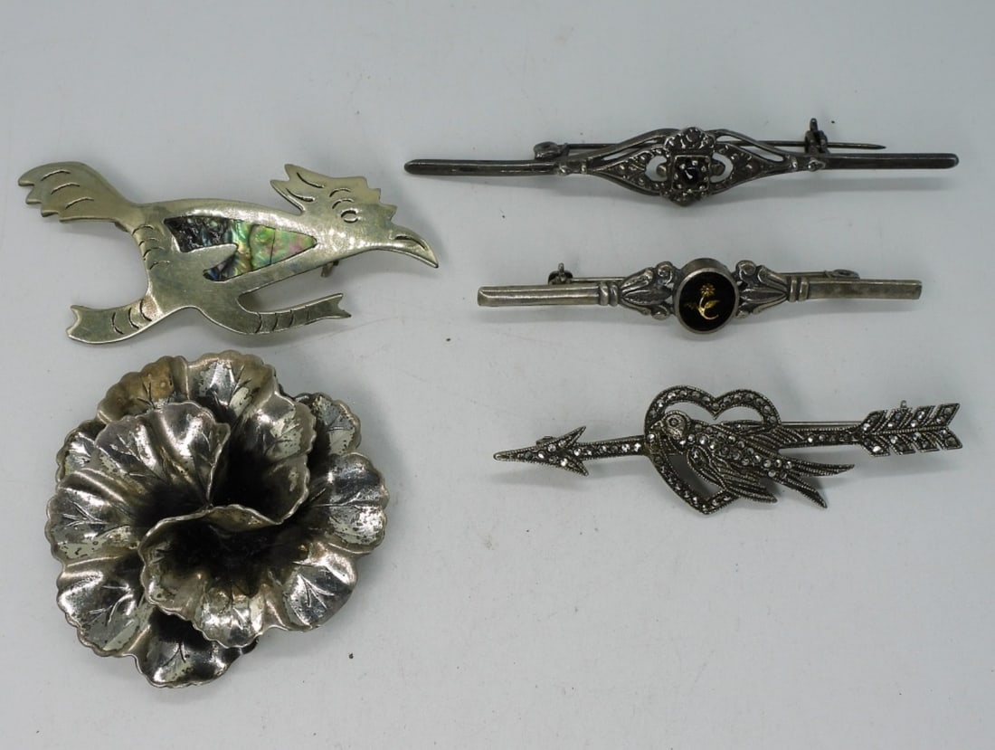 5 Vintage Sterling Ladies Brooches (1 of 2)