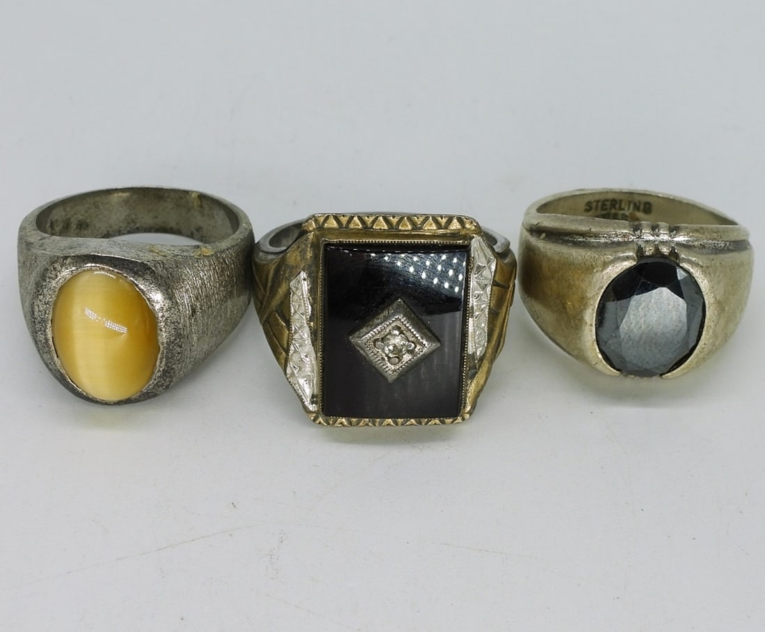 3 Vintage Sterling Mens Rings (1 of 2)
