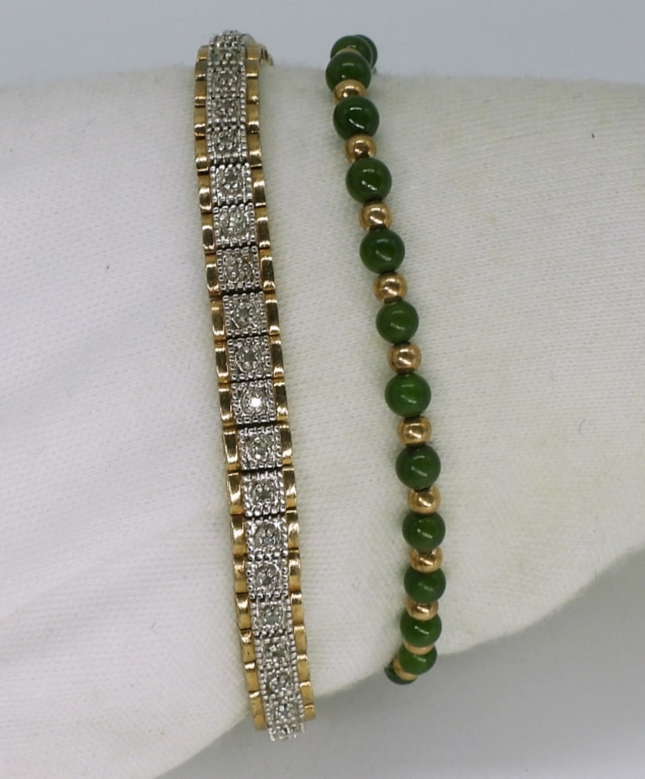 Two Gold Tone Sterling Bracelets with Jade (1 of 2)
