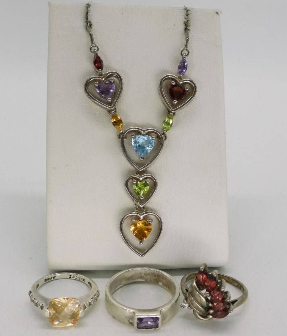 Multi Gemstone 925 Rings & Necklace (1 of 2)
