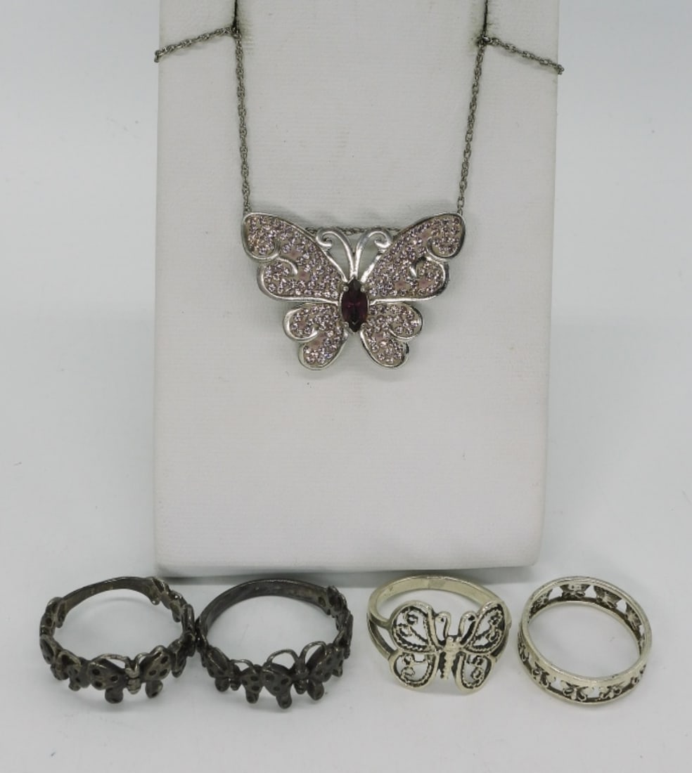 Sterling Butterfly Rings & Necklace (1 of 2)