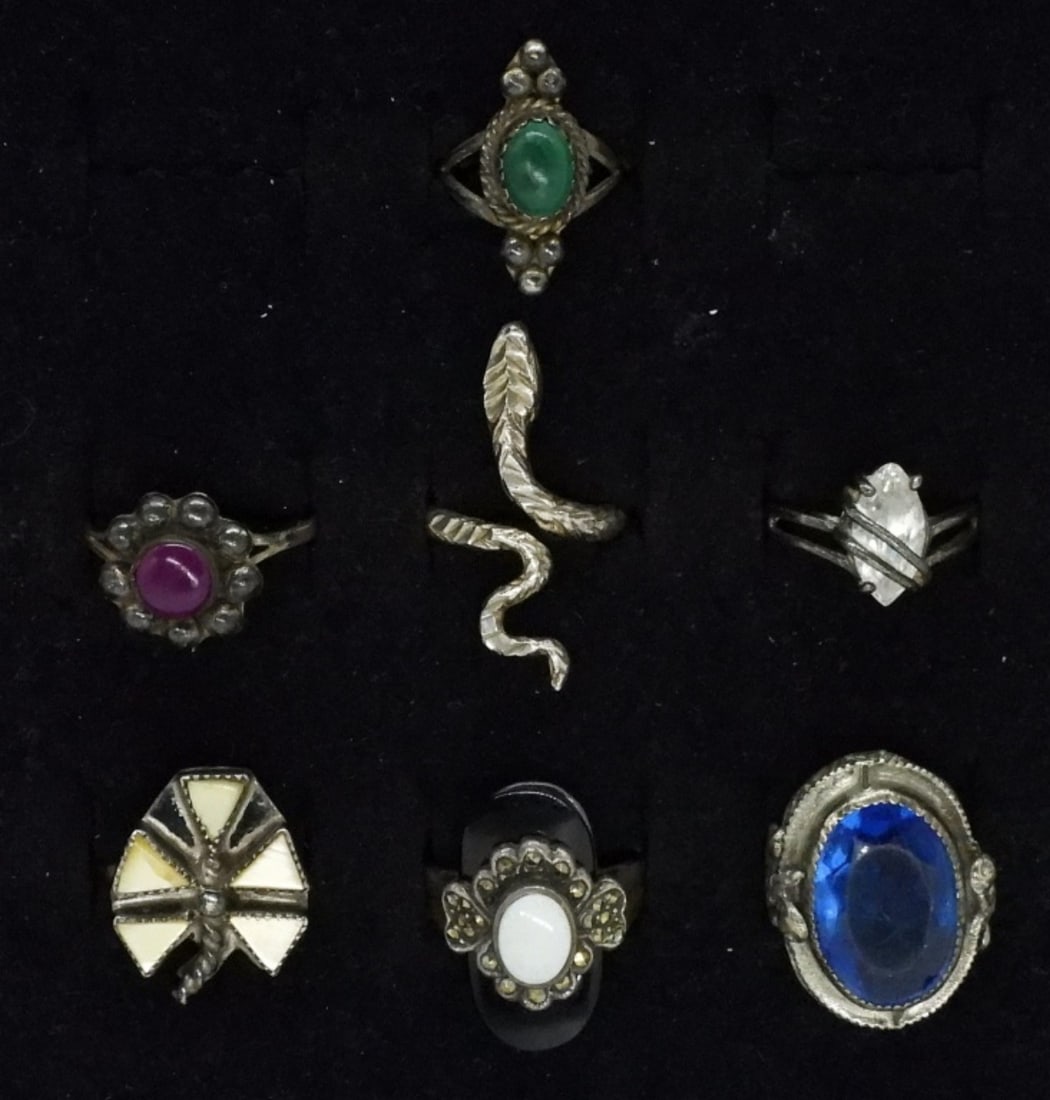 7 Vintage Sterling Gemstone Rings (1 of 2)