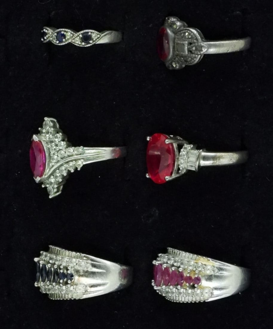 Simulated Ruby & Sapphire Sterling Rings - 2