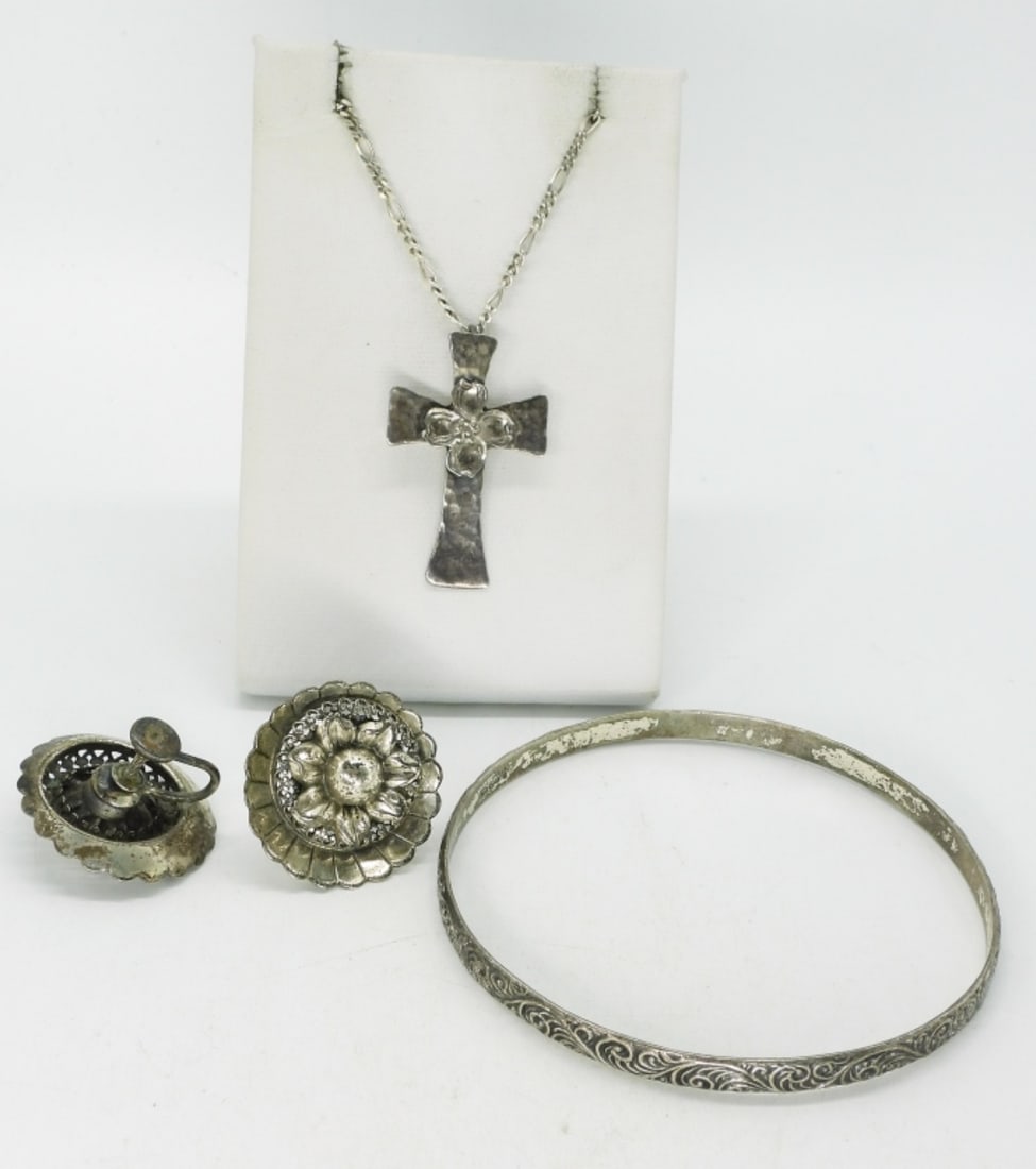 Floral Sterling Necklace, Bangle & Earrings (1 of 3)